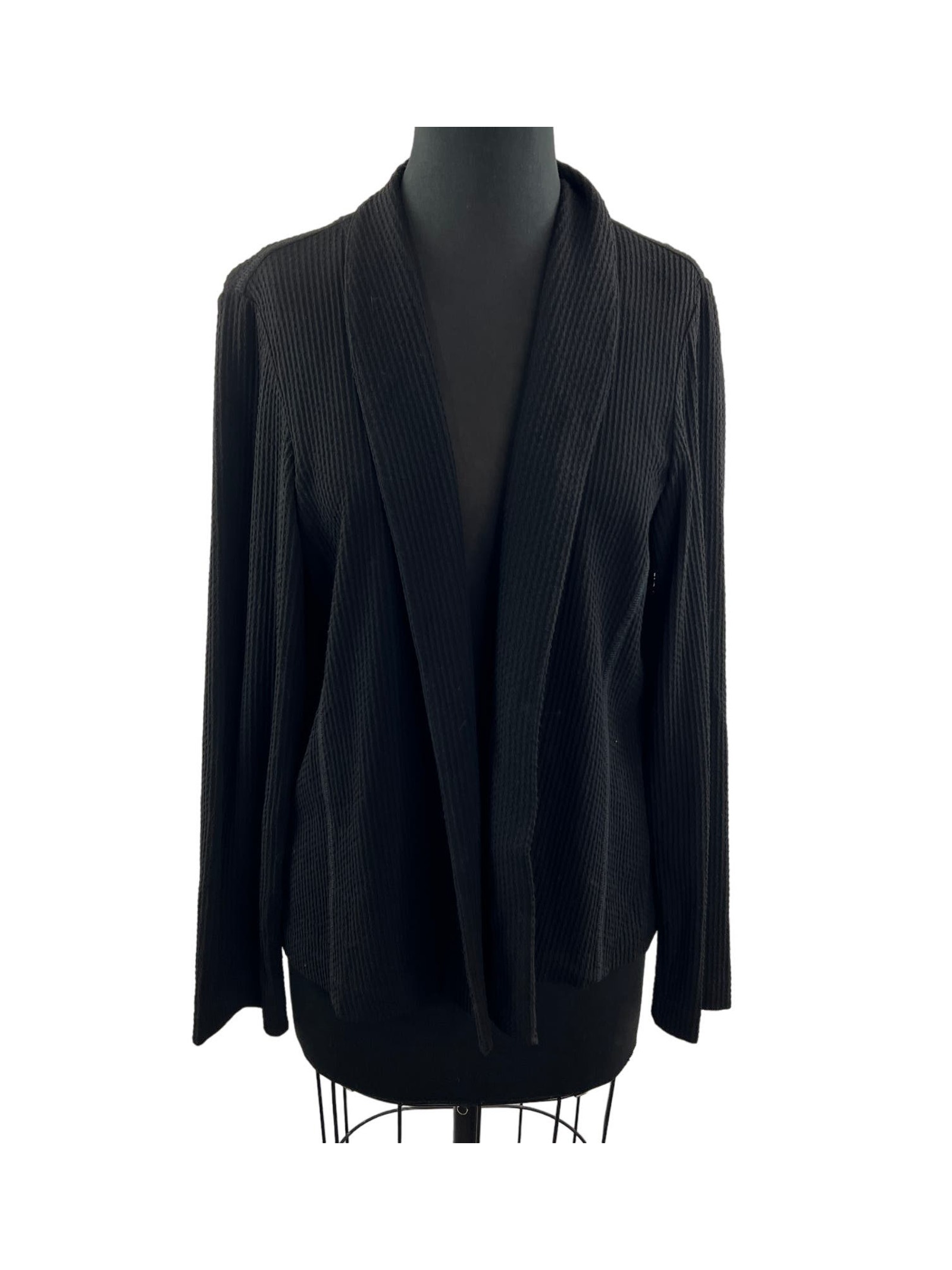 Eileen Fisher Black Dottie Luck Cotton Open Front Cardigan Blazer Sweater S M?